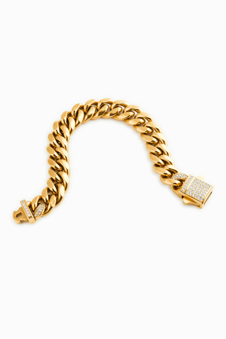 Cuban Bracelet With Iced Clasp 12mm - 18K Gold