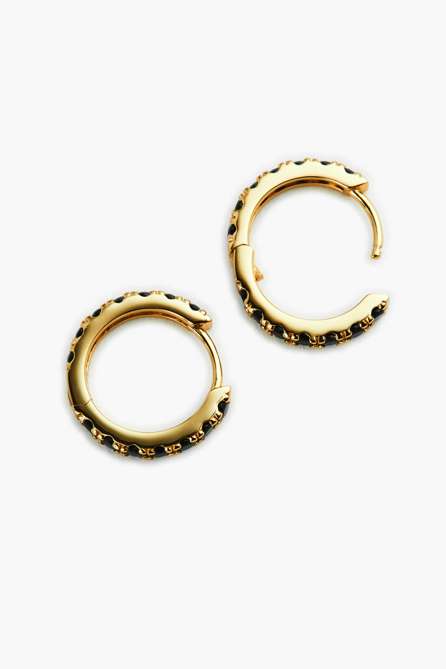 925 Black Iced Hoop Earrings - 14K Gold