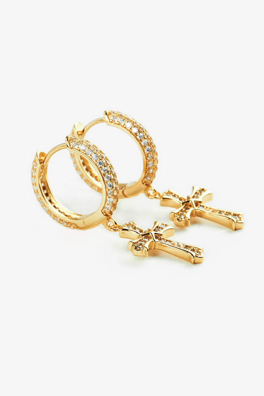 925 Iced Cross Earrings - 14K Gold